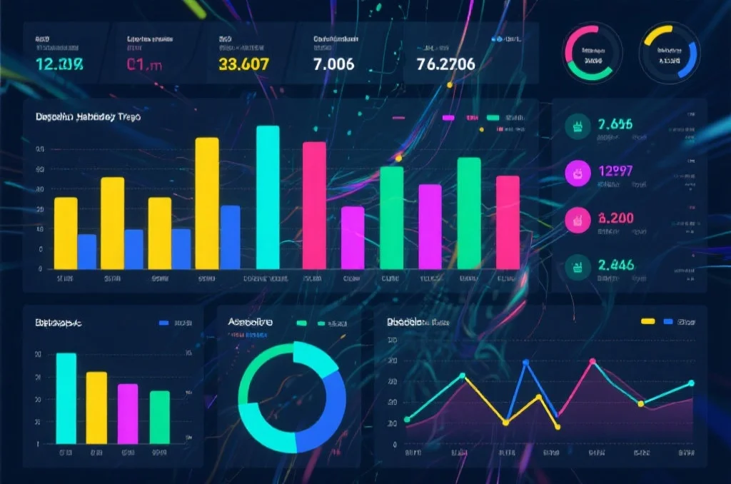 一张包含多个彩色条形图和折线图的数据仪表盘